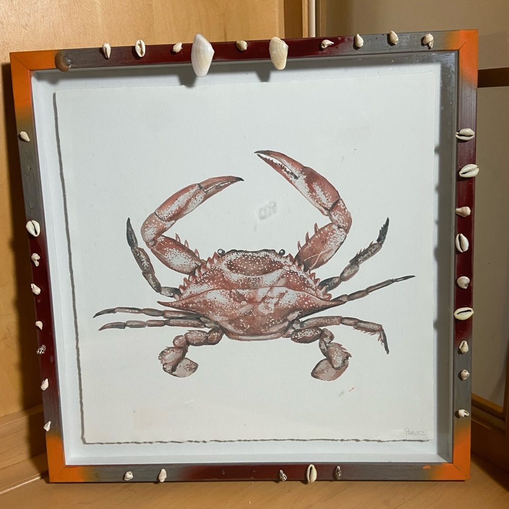 Crab Art with Shell-Embellished Frame